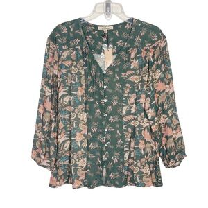 Stitch Fix l Les Serein Floral Selma Button Down  Blouse, Medium